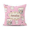 Custom Name Cute Kawaii Maker Cups Milk Pink Background Seamless Square Filled Cushion Throw Pillow Sofa Bed Home Decor Zip Washable UK Made