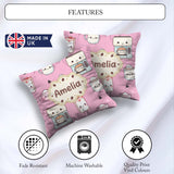 Custom Name Cute Kawaii Maker Cups Milk Pink Background Seamless Square Filled Cushion Throw Pillow Sofa Bed Home Decor Zip Washable UK Made