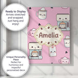 Personalised Name Cute Kawaii Coffee Maker Custom  Unique Gift Idea Elegant Feature Canvas Wall Art Print Decor Picture Ready to Hang