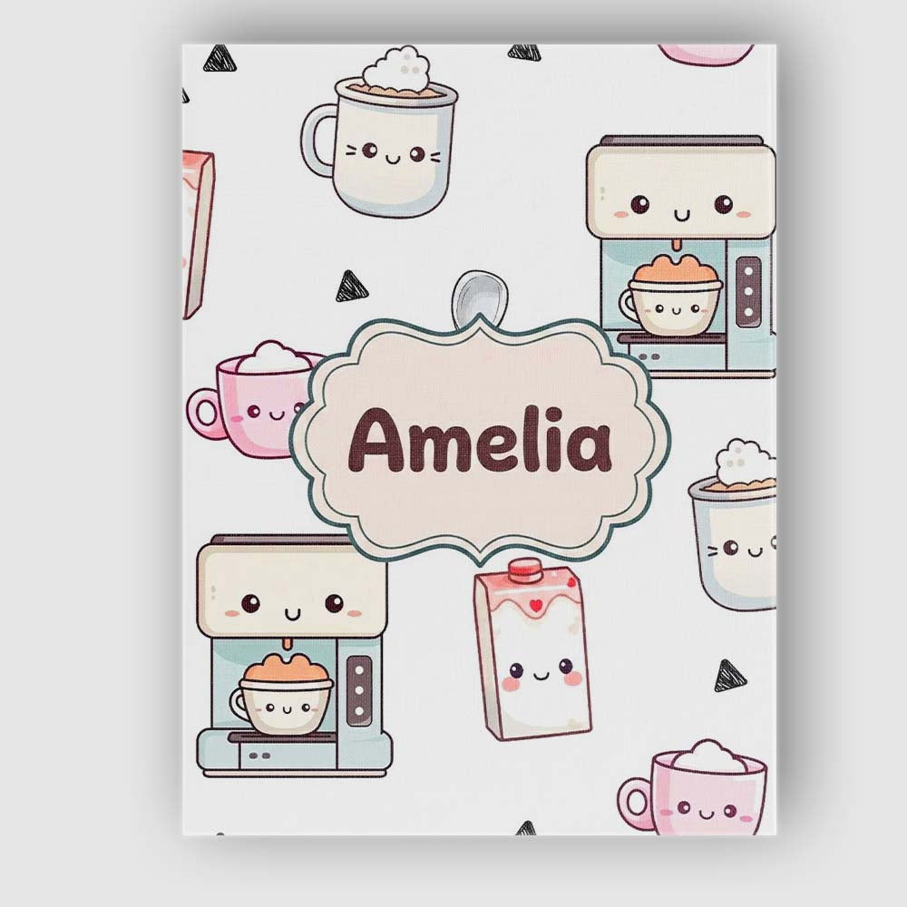 Personalised Name Cute Kawaii Coffee Maker Custom  Unique Gift Idea Elegant Feature Canvas Wall Art Print Decor Picture Ready to Hang