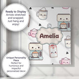 Personalised Name Cute Kawaii Coffee Maker Custom  Unique Gift Idea Elegant Feature Canvas Wall Art Print Decor Picture Ready to Hang