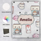 Personalised Name Cute Kawaii Coffee Maker Custom  Unique Gift Idea Elegant Feature Canvas Wall Art Print Decor Picture Ready to Hang