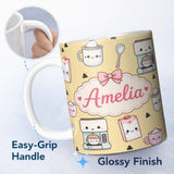 Personalized Custom Name Cute Kawaii Coffee Maker Cups Milk Yellow Background Seamless 11oz Ceramic Coffee Tea Mug White Large Handle
