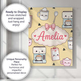 Personalised Name Cute Kawaii Coffee Maker Custom  Unique Gift Idea Elegant Feature Canvas Wall Art Print Decor Picture Ready to Hang