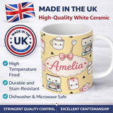Personalized Custom Name Cute Kawaii Coffee Maker Cups Milk Yellow Background Seamless 11oz Ceramic Coffee Tea Mug White Large Handle