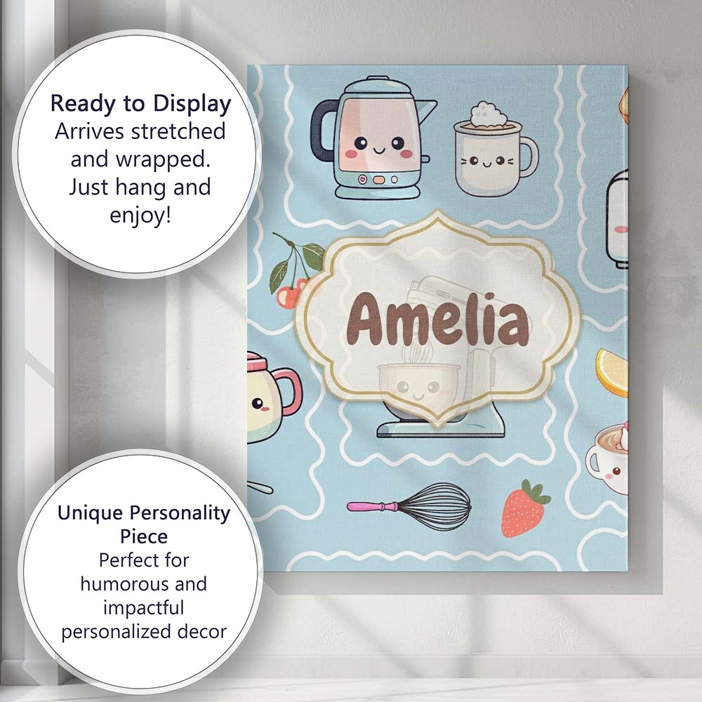 Personalised Name Cute Kawaii Mixer Kettle Custom  Unique Gift Idea Elegant Feature Canvas Wall Art Print Decor Picture Ready to Hang