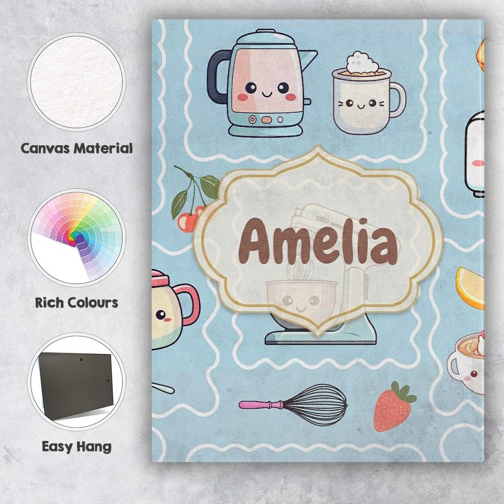 Personalised Name Cute Kawaii Mixer Kettle Custom  Unique Gift Idea Elegant Feature Canvas Wall Art Print Decor Picture Ready to Hang