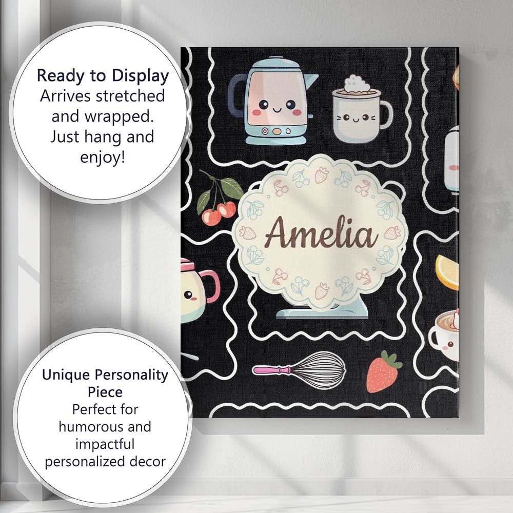 Personalised Name Cute Kawaii Mixer Kettle Custom  Unique Gift Idea Elegant Feature Canvas Wall Art Print Decor Picture Ready to Hang