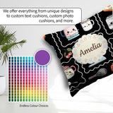 Custom Name Cute Kawaii Mixer Kettle Cups Fruit Black Background Square Filled Cushion Throw Pillow Sofa Bed Home Decor Zip Washable UK Made