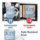 Personalized Custom Name Cute Kawaii Mixer Kettle Cups Fruit Blue Pattern Seamless Name 11oz Ceramic Coffee Tea Mug White Large Handle