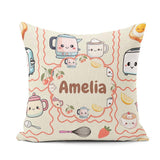 Custom Name Cute Kawaii Mixer Kettle Cups Fruit Beige Background Square Filled Cushion Throw Pillow Sofa Bed Home Decor Zip Washable UK Made