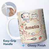 Personalized Custom Name Cute Kawaii Mixer Kettle Cups Fruit Beige Background Seamless 11oz Ceramic Coffee Tea Mug White Large Handle
