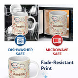 Personalized Custom Name Cute Kawaii Mixer Kettle Cups Fruit Beige Background Seamless 11oz Ceramic Coffee Tea Mug White Large Handle
