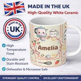 Personalized Custom Name Cute Kawaii Mixer Kettle Cups Fruit Beige Background Seamless 11oz Ceramic Coffee Tea Mug White Large Handle