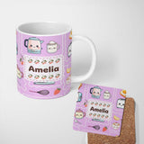 Personalized Custom Name Cute Kawaii Kitchen Mixer Kettle Cups Purple Background Seamless 11oz Ceramic Coffee Tea Mug White Large Handle