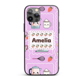 Cute Kawaii Mixer Kettle Cups Purple Background Custom Name Protective Phone Case Mobile Cover Durable Everyday Smartphone Shock Resistant