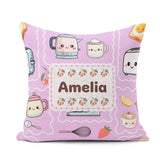 Custom Name Kawaii Mixer Kettle Cups Purple Background Seamless Square Filled Cushion Throw Pillow Sofa Bed Home Decor Zip Washable UK Made