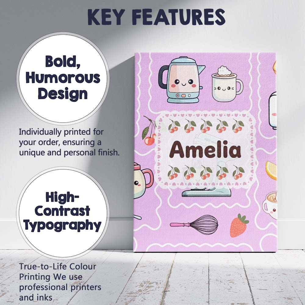 Personalised Name Cute Kawaii Mixer Kettle Custom  Unique Gift Idea Elegant Feature Canvas Wall Art Print Decor Picture Ready to Hang