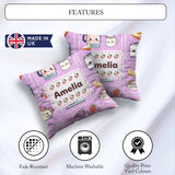 Custom Name Kawaii Mixer Kettle Cups Purple Background Seamless Square Filled Cushion Throw Pillow Sofa Bed Home Decor Zip Washable UK Made