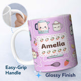 Personalized Custom Name Cute Kawaii Kitchen Mixer Kettle Cups Purple Background Seamless 11oz Ceramic Coffee Tea Mug White Large Handle