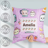 Custom Name Kawaii Mixer Kettle Cups Purple Background Seamless Square Filled Cushion Throw Pillow Sofa Bed Home Decor Zip Washable UK Made