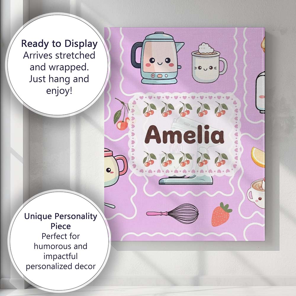Personalised Name Cute Kawaii Mixer Kettle Custom  Unique Gift Idea Elegant Feature Canvas Wall Art Print Decor Picture Ready to Hang