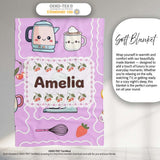 Cute Kawaii  Mixer Kettle Cups Purple Background Seamless  Personalised Custom Name Super Soft Fleece Blanket Bed Sofa Throw