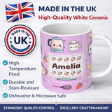 Personalized Custom Name Cute Kawaii Kitchen Mixer Kettle Cups Purple Background Seamless 11oz Ceramic Coffee Tea Mug White Large Handle