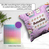Custom Name Kawaii Mixer Kettle Cups Purple Background Seamless Square Filled Cushion Throw Pillow Sofa Bed Home Decor Zip Washable UK Made