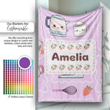 Cute Kawaii  Mixer Kettle Cups Purple Background Seamless  Personalised Custom Name Super Soft Fleece Blanket Bed Sofa Throw