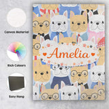 Personalised Name Stylish French Bulldog Dogs Fashion Outfit Seamless Custom Home Unique Canvas Wall Art Print Decor Picture Ready to Hang