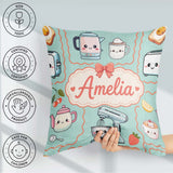 Custom Name Kawaii Mixer Kettle Cups Mint Background Seamless Square Filled Cushion Throw Pillow Sofa Bed Home Decor Zip Washable UK Made