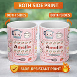 Personalized Custom Name Cute Kawaii Kitchen Mixer Kettle Cups Pink Background Seamless 11oz Ceramic Coffee Tea Mug White Large Handle
