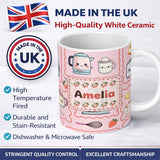 Personalized Custom Name Cute Kawaii Kitchen Mixer Kettle Cups Pink Background Seamless 11oz Ceramic Coffee Tea Mug White Large Handle