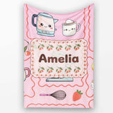 Cute Kawaii  Mixer Kettle Cups Blush Background Seamless  Personalised Custom Name Super Soft Fleece Blanket Bed Sofa Throw