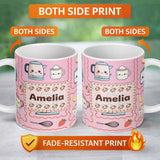 Personalized Custom Name Cute Kawaii Kitchen Mixer Kettle Cups Blush Background Seamless 11oz Ceramic Coffee Tea Mug White Large Handle