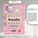 Cute Kawaii  Mixer Kettle Cups Blush Background Seamless  Personalised Custom Name Super Soft Fleece Blanket Bed Sofa Throw