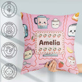 Custom Name Kawaii Mixer Kettle Cups Blush Background Seamless Square Filled Cushion Throw Pillow Sofa Bed Home Decor Zip Washable UK Made