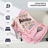 Cute Kawaii  Mixer Kettle Cups Blush Background Seamless  Personalised Custom Name Super Soft Fleece Blanket Bed Sofa Throw