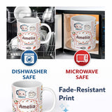 Personalized Custom Name Cute Kawaii Kitchen Mixer Kettle Cups Grey Background Seamless 11oz Ceramic Coffee Tea Mug White Large Handle