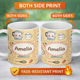 Personalized Custom Name Cute Kawaii Kitchen Mixer Kettle Cups Yellow Background Seamless 11oz Ceramic Coffee Tea Mug White Large Handle