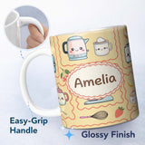 Personalized Custom Name Cute Kawaii Kitchen Mixer Kettle Cups Yellow Background Seamless 11oz Ceramic Coffee Tea Mug White Large Handle