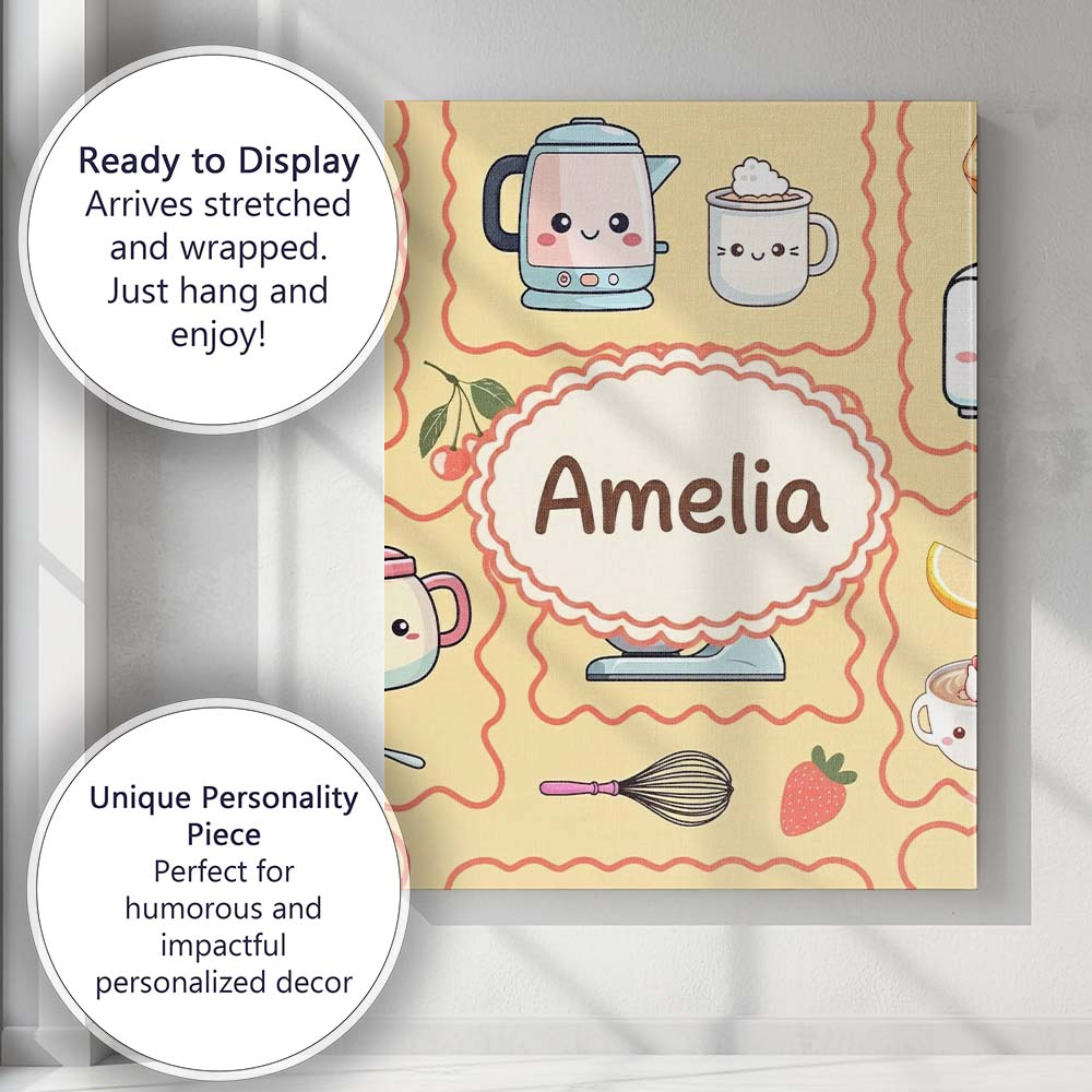 Personalised Name Cute Kawaii Mixer Kettle Custom  Unique Gift Idea Elegant Feature Canvas Wall Art Print Decor Picture Ready to Hang
