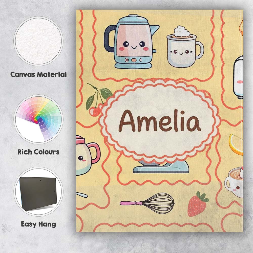 Personalised Name Cute Kawaii Mixer Kettle Custom  Unique Gift Idea Elegant Feature Canvas Wall Art Print Decor Picture Ready to Hang