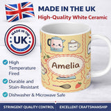 Personalized Custom Name Cute Kawaii Kitchen Mixer Kettle Cups Yellow Background Seamless 11oz Ceramic Coffee Tea Mug White Large Handle