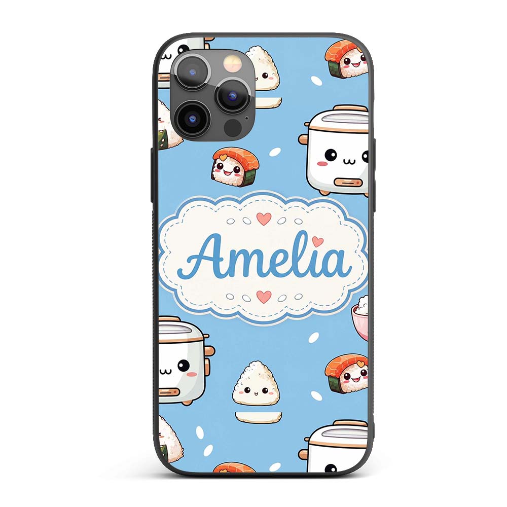 Cute Kawaii Sushi Rice Bowl Cooker Printed Design Custom Name Protective Phone Case Mobile Cover Durable Everyday Smartphone Shock Resistant