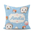 Custom Name Kawaii Sushi Rice Bowl Cooker Blue Seamless Pattern Square Filled Cushion Throw Pillow Sofa Bed Home Decor Zip Washable UK Made