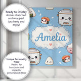 Personalised Name Cute Kawaii Sushi Rice Custom  Unique Gift Idea Elegant Feature Canvas Wall Art Print Decor Picture Ready to Hang