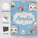 Personalised Name Cute Kawaii Sushi Rice Custom  Unique Gift Idea Elegant Feature Canvas Wall Art Print Decor Picture Ready to Hang