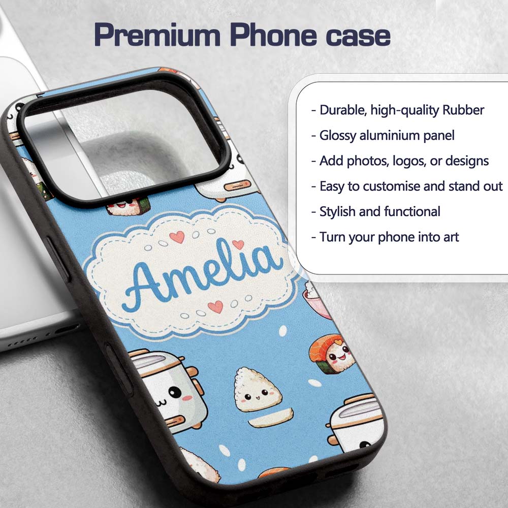 Cute Kawaii Sushi Rice Bowl Cooker Printed Design Custom Name Protective Phone Case Mobile Cover Durable Everyday Smartphone Shock Resistant